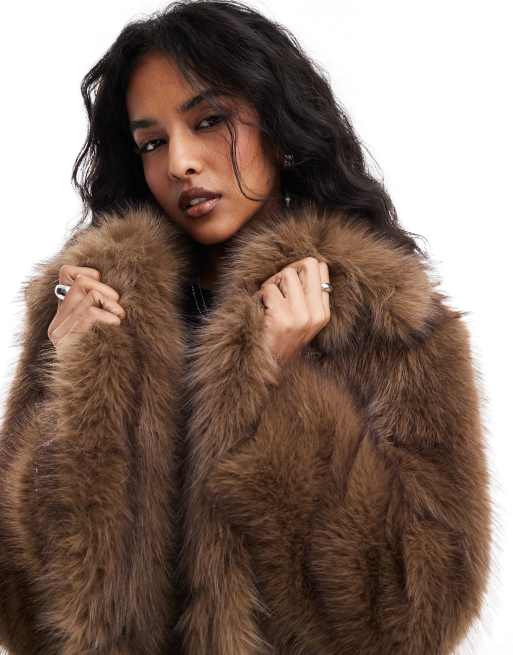 Stradivarius - Manteau long en fausse fourrure - Marron, 4 de 4