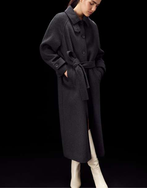 Stradivarius Manteau long en feutre à boutons gris foncé - view 1