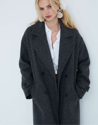 Stradivarius - Manteau long oversize - Gris foncé | ASOS