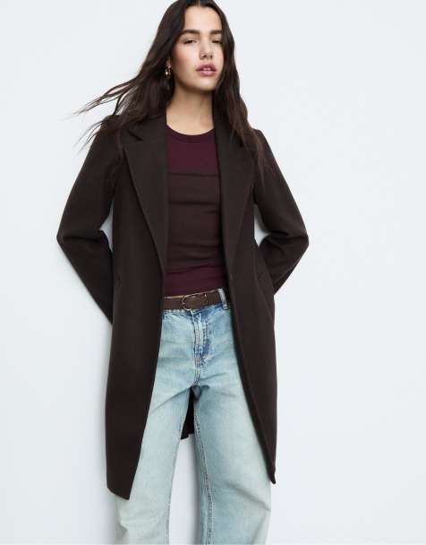 Stradivarius - Manteau mi-long boutonné doux au toucher - Marron - view 1