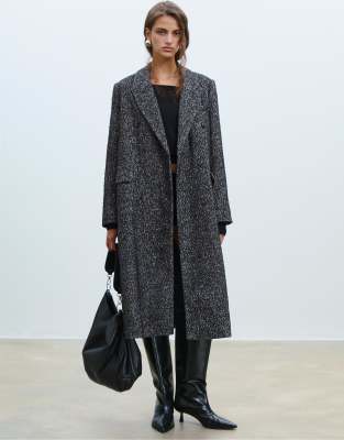 Stradivarius - Manteau oversize à chevrons - Noir