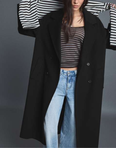 Stradivarius Mantel mit weicher Haptik, lang und Oversize in Schwarz - view 1