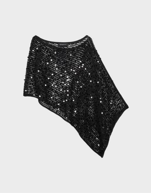 Stradivarius - Mantella in maglia nera con paillettes, 6 di 7