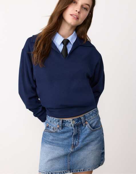 Stradivarius – Marinblå, mjuk sweatshirt - view 1