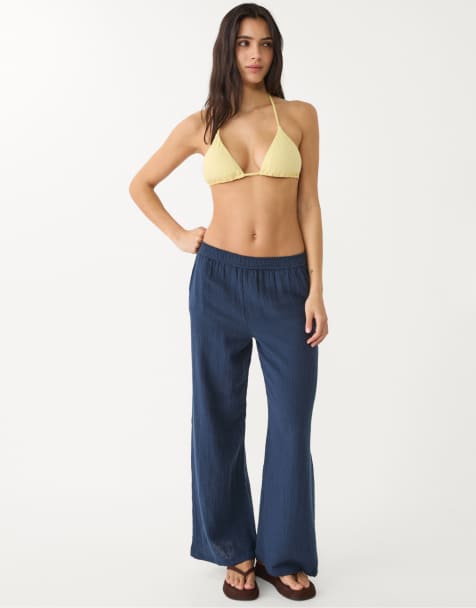 Stradivarius - Marineblå bukser med elastisk linning - view 1