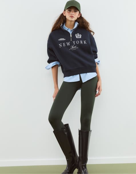 Stradivarius - Marineblå sweatshirt med lynlås og broderier - view 1