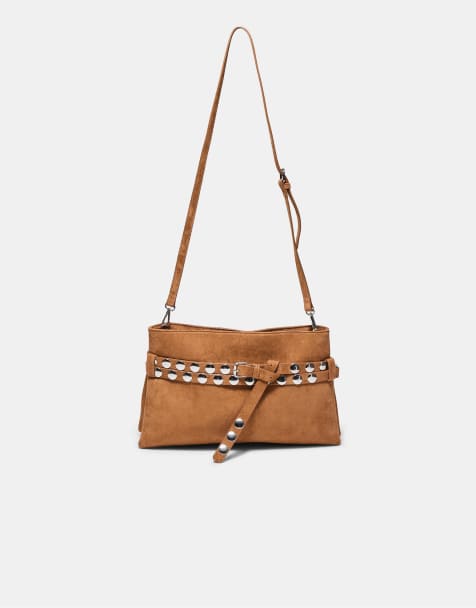 Stradivarius - Marsupio a tracolla color cammello pallido con borchie - view 1