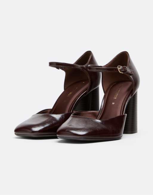Stradivarius Mary jane heeled shoes in brown, 3 of 5
