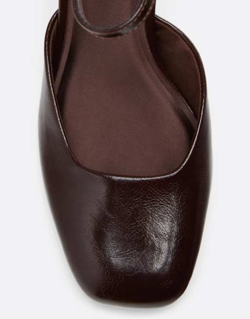 Stradivarius Mary jane heeled shoes in brown, 4 of 5