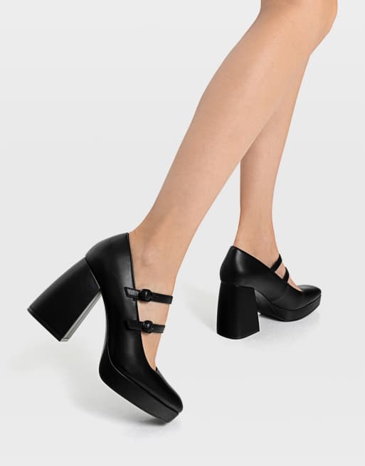 Stradivarius - Mary janes met plateauzool en hak in zwart