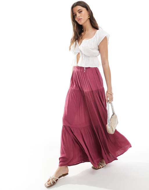 Stradivarius – Maxi-Boho-Rock in Kirschrot