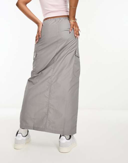 Stradivarius maxi cargo skirt in light gray