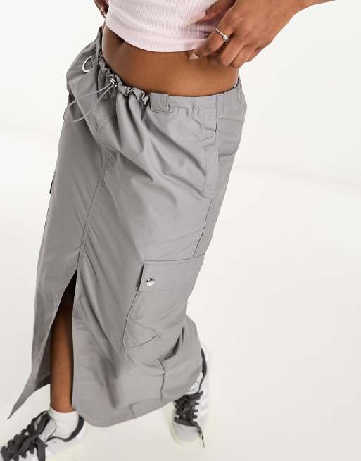 Stradivarius maxi cargo skirt in light gray