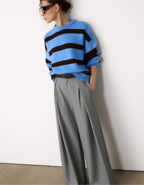 Stradivarius Maxi-dart trousers with belt in grey melange - view 1