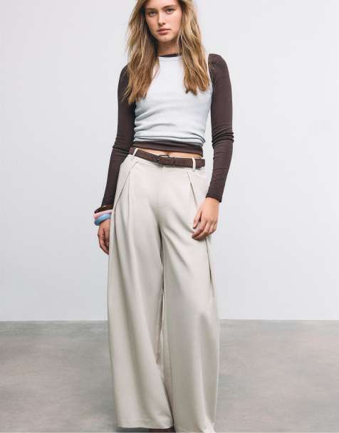 Stradivarius Maxi darted trousers with belt in ice