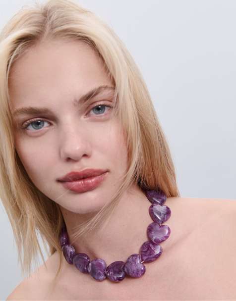 Stradivarius Maxi heart necklace in lilac - view 1