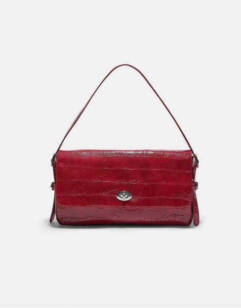 Stradivarius Maxi mock-croc shoulder bag in red - view 1