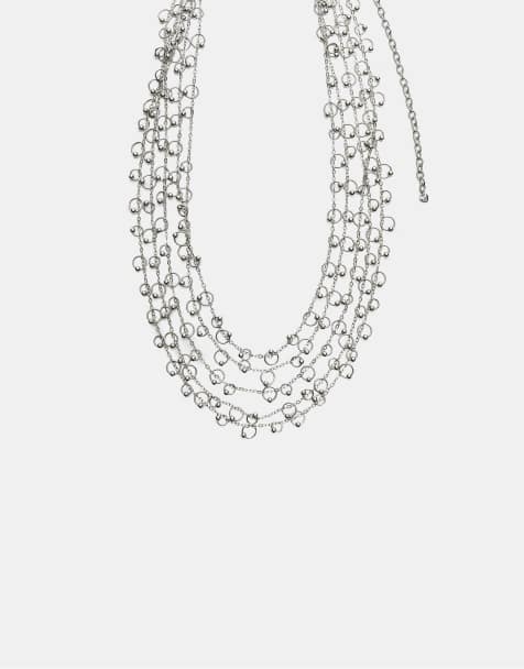 Stradivarius Maxi necklace with chains and beads in grey - view 1