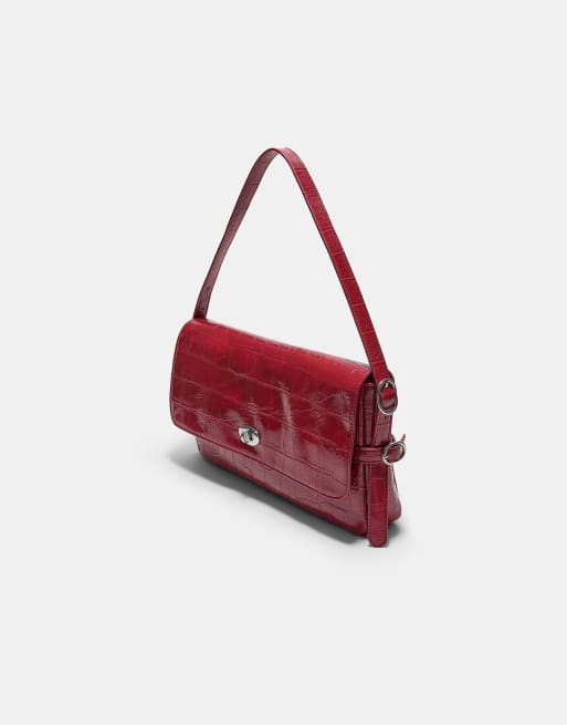Stradivarius maxi schoudertas met crocoprint in rood, 4 van 4