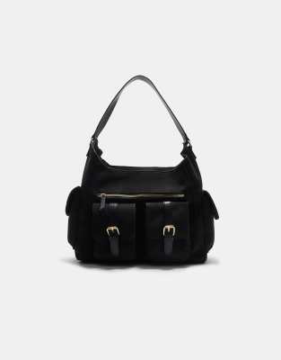 Stradivarius - Maxi-Schultertasche in Schwarz mit Taschen