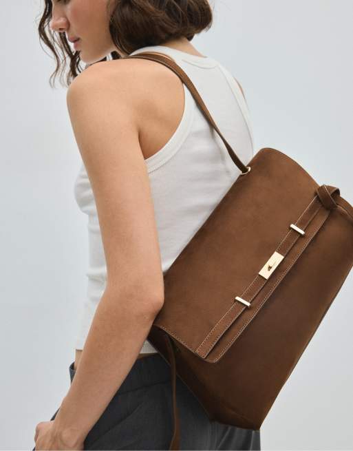 Stradivarius Maxi shoulder bag with belt detail in brown, 2 of 4