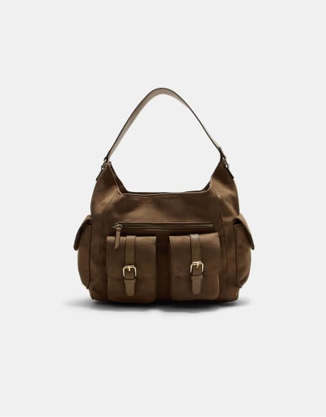 Stradivarius Maxi shoulder bag with pockets in beige - view 1