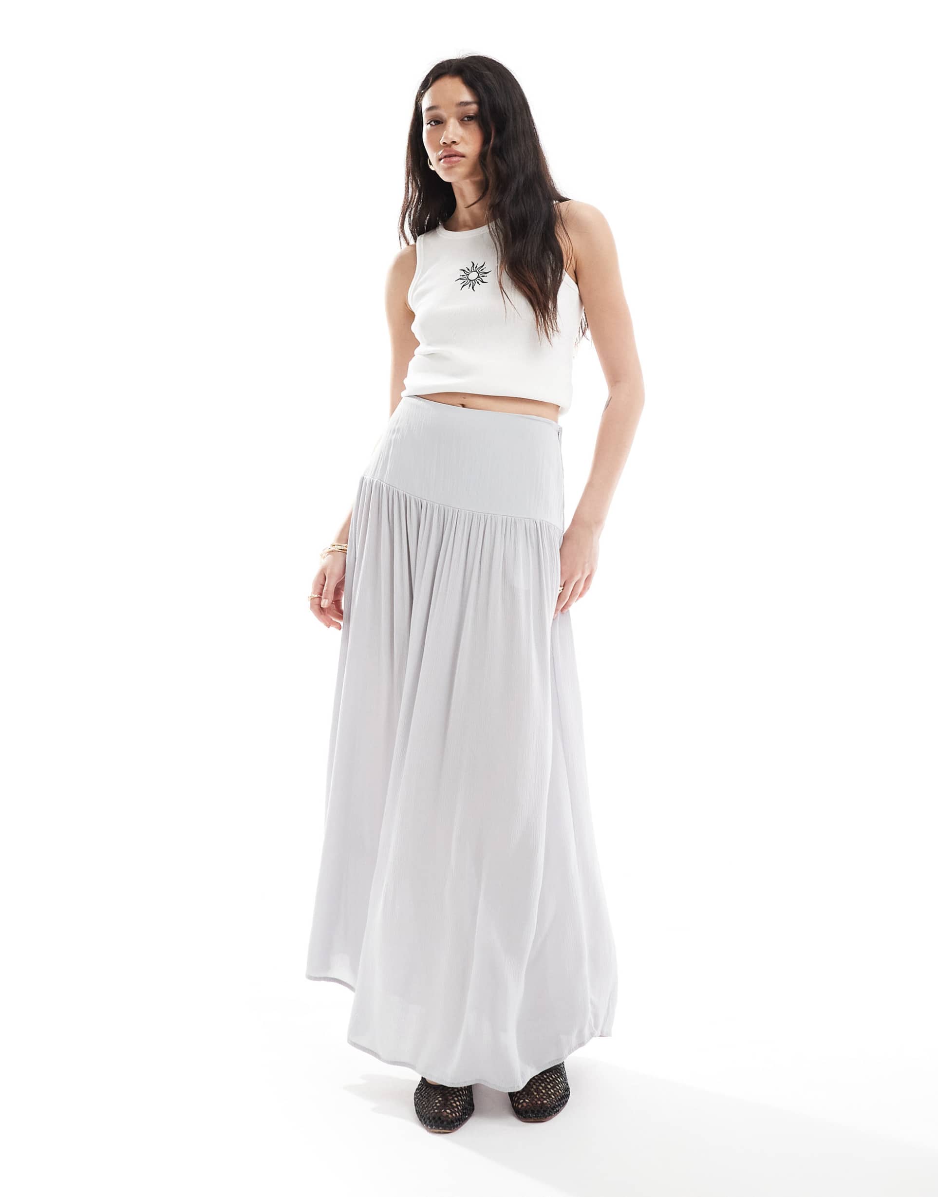 stradivarius maxi skirt in gray