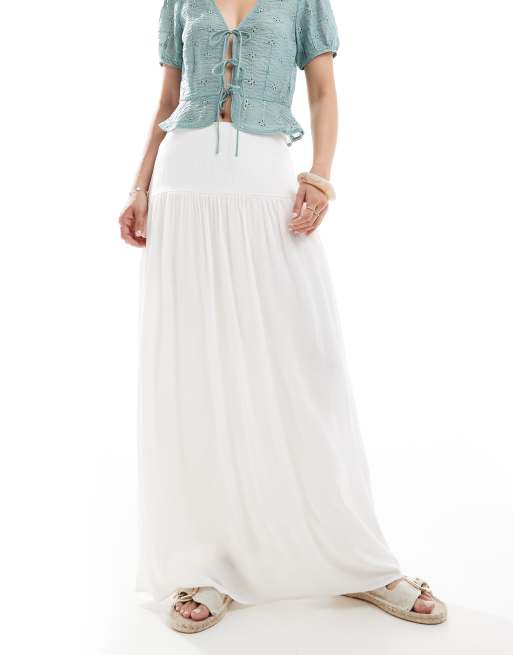 Stradivarius maxi skirt in white