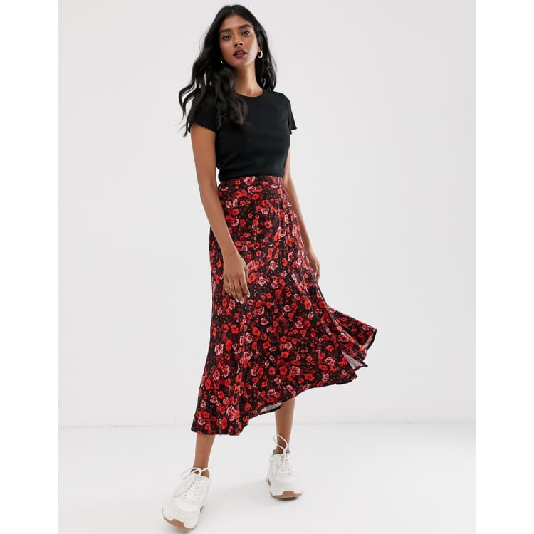 Stradivarius maxi skirt with button front in floral print ASOS