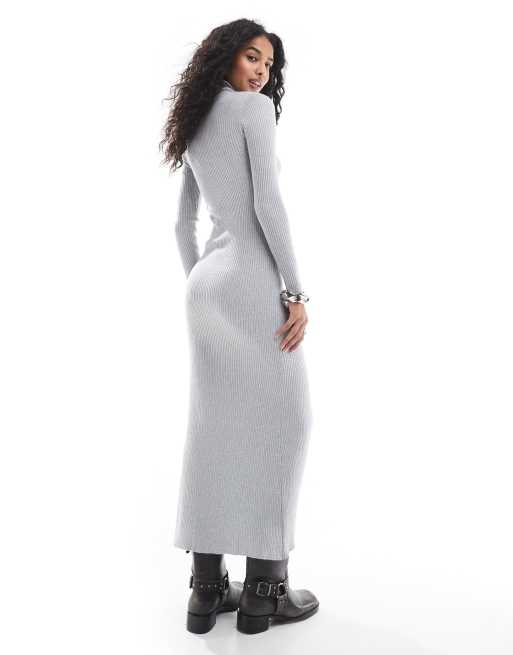 Strickkleid Grau Rollkragen Stradivarius – Maxi-Strickkleid In