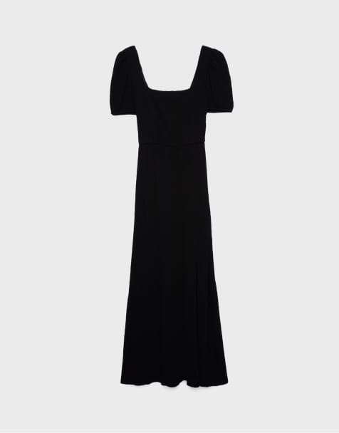 Stradivarius – Maxikleid in Schwarz mit überkreuzter Rückseite - view 1