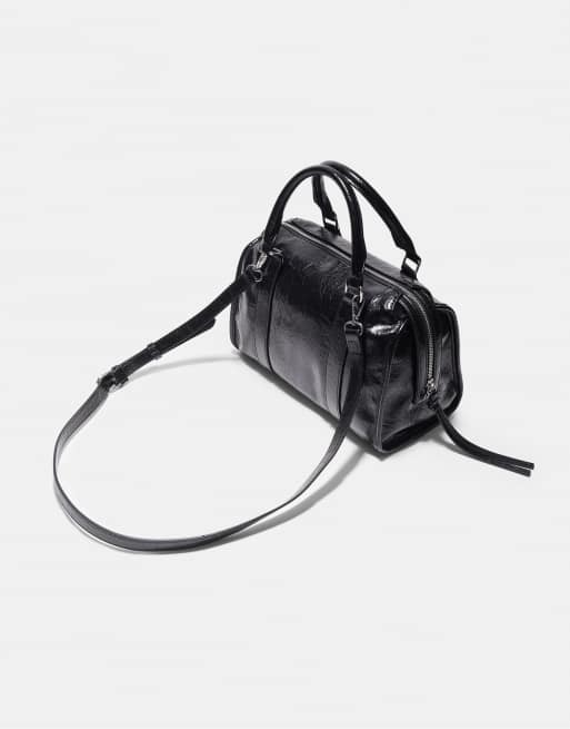 Stradivarius Medium bowling bag in black, 4 of 4