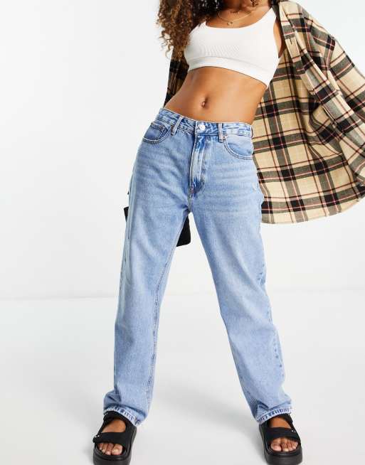 Stradivarius – Mellanblå boyfriend-jeans