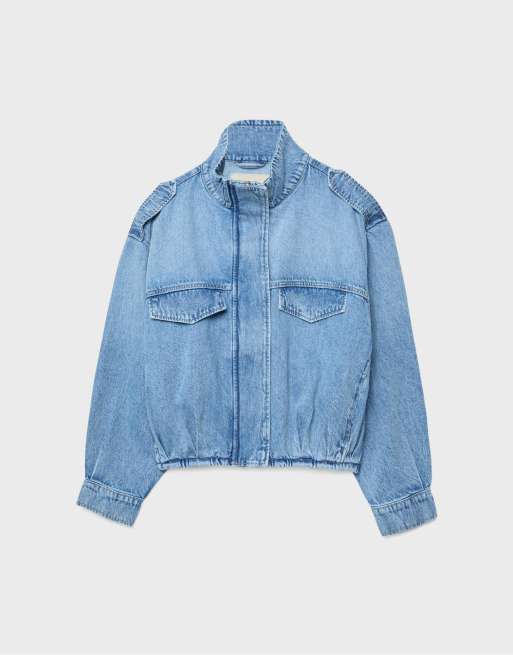 Stradivarius – Mellanblå jeansjacka i ballongmodell, 6 av 7
