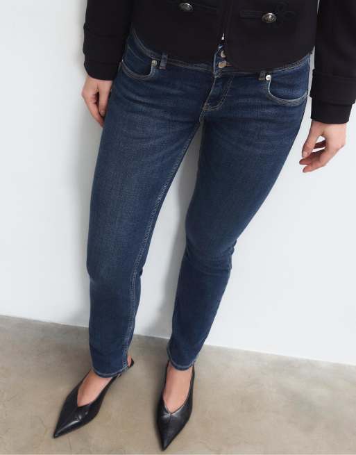 Stradivarius – Mellanblå, tvättade, smala jeans med låg midja, 2 av 4