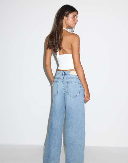 Stradivarius - Mellemblå jeans med krydsende talje i denim, 3 af 3