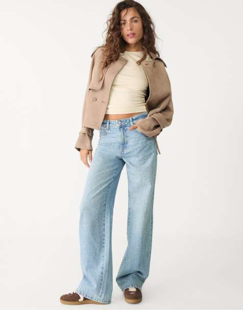 Stradivarius - Mellemblå jeans med rhinsten i lige pasform - view 1