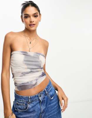 White Sheer Metallic Tie Back Bandeau Crop Top