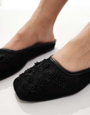 Stradivarius Mesh Embroidery Detail Flats