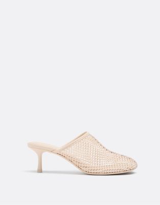  Mesh heeled mule in ecru in ecru