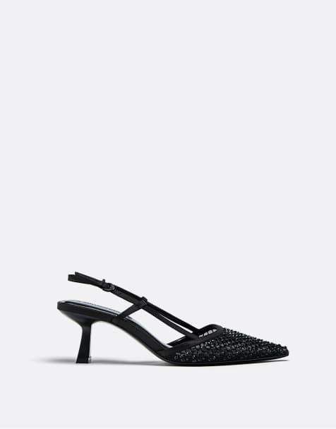 Stradivarius Mesh heeled shoes with rhinestones in black - view 1