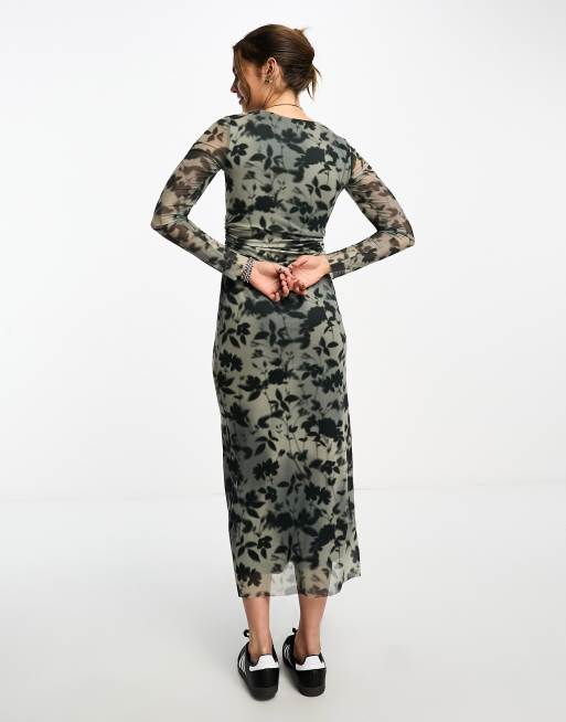 stradivarius mesh maxi dress Stradivarius Layered Mesh Maxi Dress In Black
