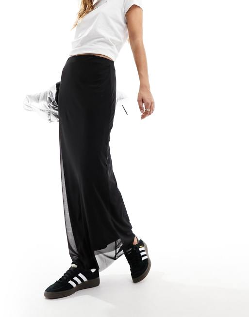 Stradivarius mesh maxi skirt in black 