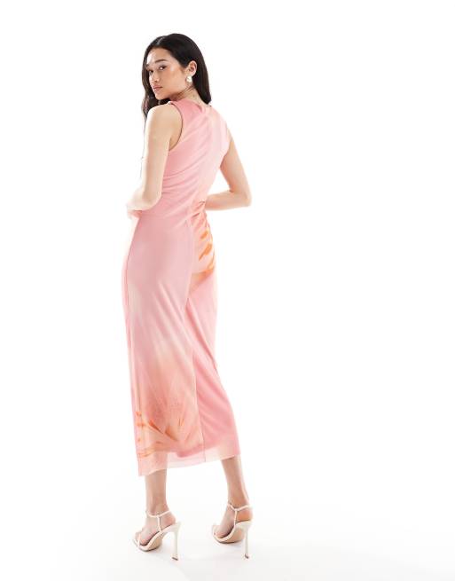 Stradivarius mesh midi dress in flower print