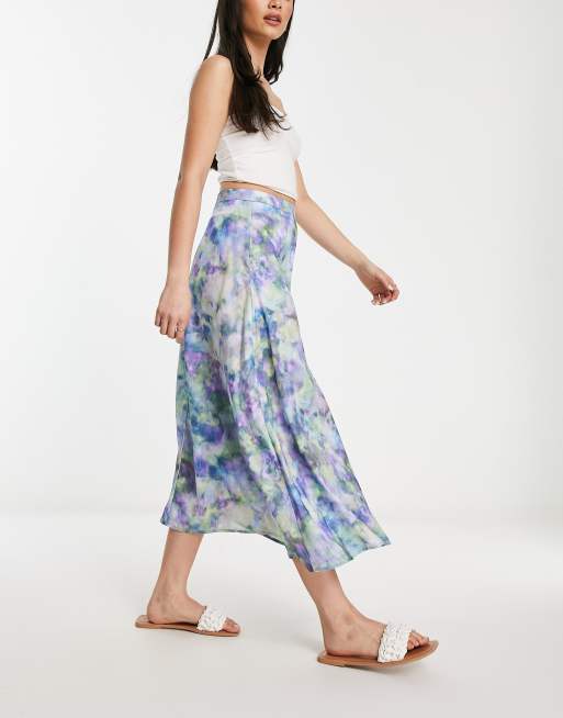 Zara blue floral midi skirt sale