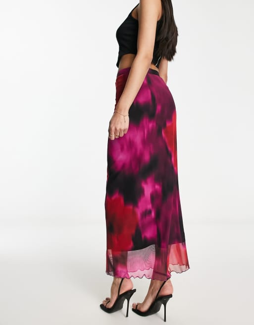 Stradivarius mesh midi skirt in print | ASOS