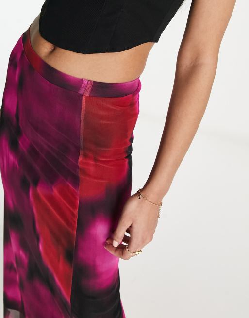 Stradivarius mesh midi skirt in print