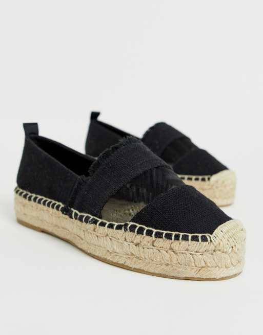 Stradivarius mesh panel espadrilles in black | ASOS