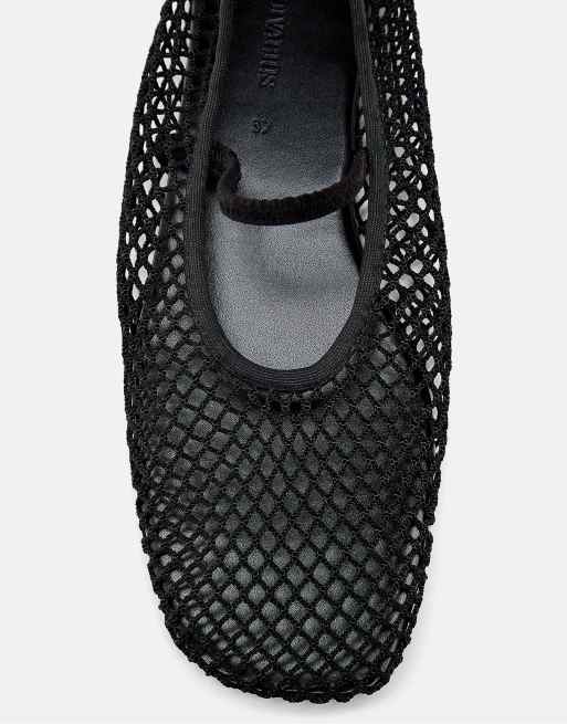 Stradivarius Mesh strap ballet flats in black, 2 of 4