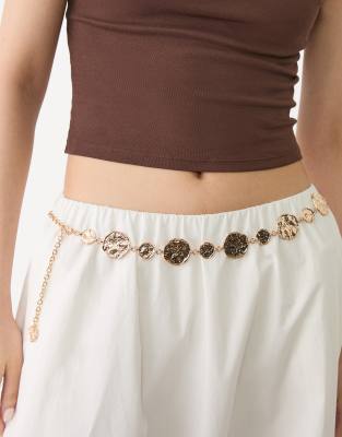 Stradivarius metal belt with discs in gold - view 1